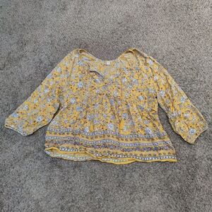 Old Navy Yellow Floral Swing Tassel Babydoll Blouse